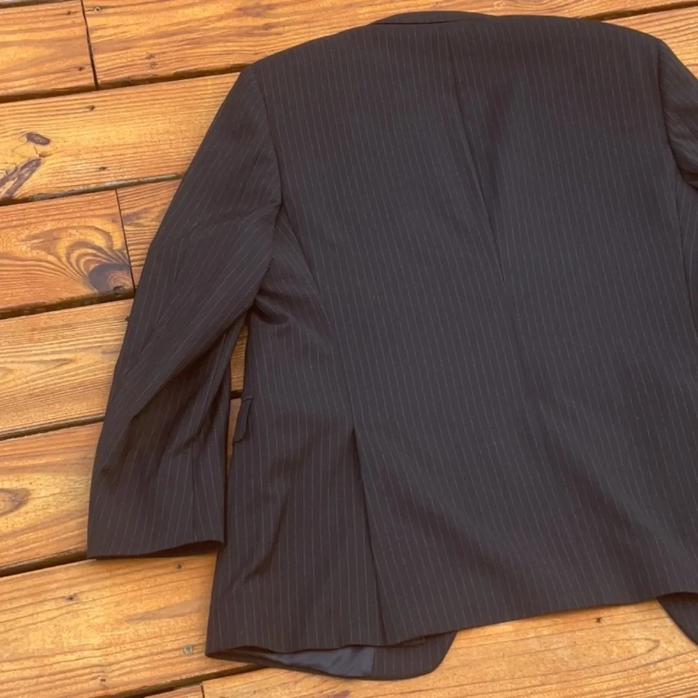 Kenneth Cole Reaction Wool 4 Button Black/Gray Pinstripe Suit Jacket Size Large - Picture 12 of 16